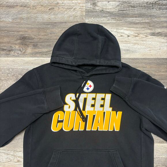 Nike NFL Pittsburgh Steelers Steel Curtain Black Mens Medium Pullover Hoodie EUC - Picture 1 of 9